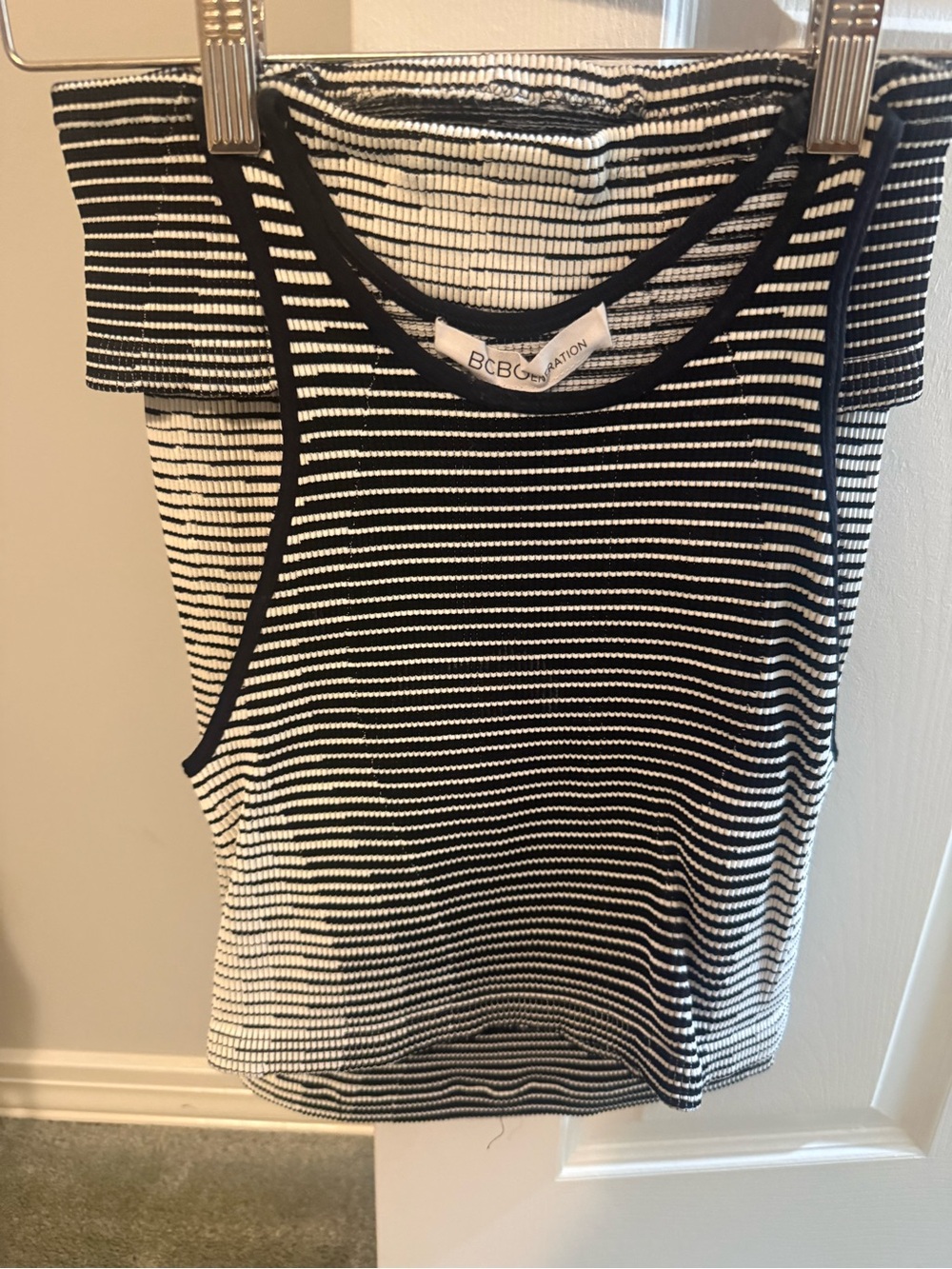 BCBGeneration Black & White Striped Ribbed Tank Top and Skirt